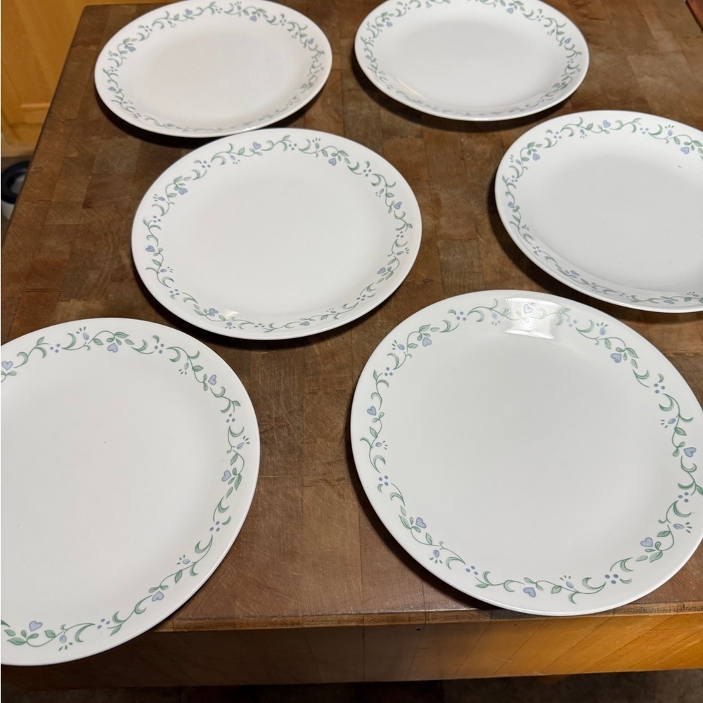 Corelle 10.25 White Dinner Plates Blue Country Cottage Floral Design set of 6 - Picture 2 of 16